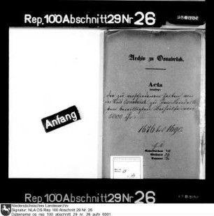 Beihilfe der Stadt Osnabrück zu den Landeslasten in Höhe von 5000 Reichstalern