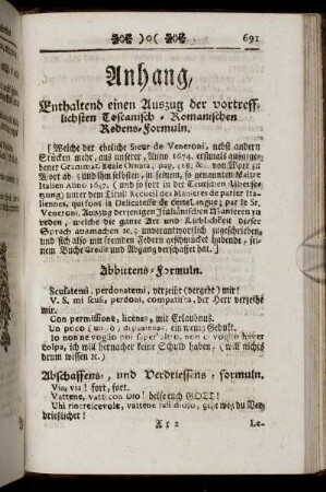 Anhang, Enthaltend einen Auszug der vortrefflichsten Toscanisch-Romanischen Redens-Formuln.