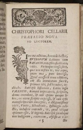 Christophori Cellarii Præfatio Nova Ad Lectorem.