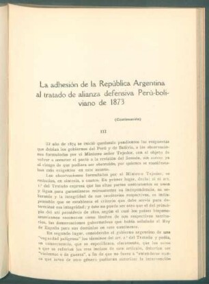La adhesión de la República Argentina al tratado de alianza defensiva Perú-boliviano de 1873 - (Continuación)