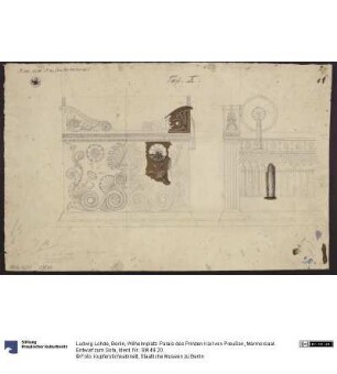 Berlin, Wilhelmplatz. Palais des Prinzen Karl von Preußen, Marmorsaal. Entwurf zum Sofa