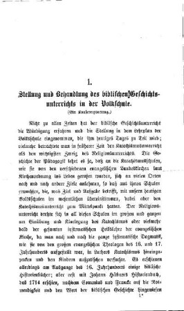 Stellung und Behandlung des biblischen Geschichtsunterrichts in der Volksschule