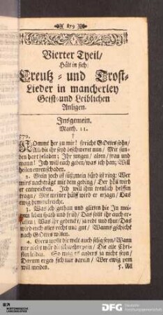 Vierter Theil. Hält in sich Creutz- und Trost-Lieder.