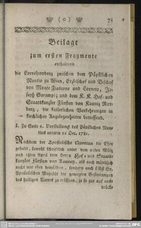Beilage zum ersten Fragmente enthaltend