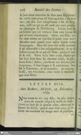 Lettre DCIX. Aux Rochers, Mécredi, 28. Décembre, 1689