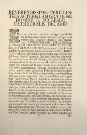 Reverendissime, perillustris ac perquam gratiose Domine D. ecclesiæ cathedralis decane!