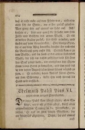 Edelmuth Pabst Pius VI. gegen einen jungen Protestanten