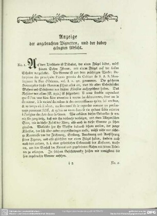 Anzeige der angebrachten Vignetten, und der dabey gehegten Absicht