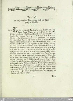 Anzeige der angebrachten Vignetten, und der dabey gehegten Absicht