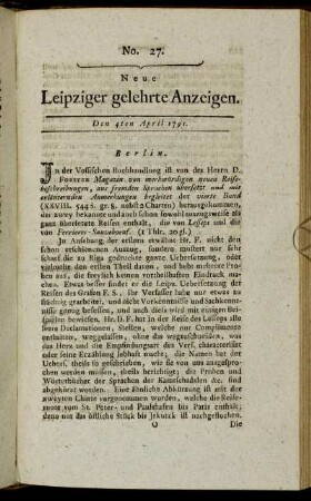 No. 27. Den 4ten April 1791.