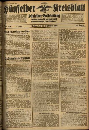 Erste Ausgabe vom Freitag, den 11. September 1936.