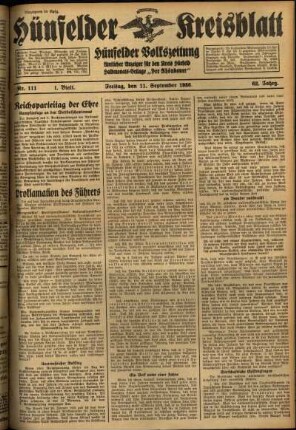 Erste Ausgabe vom Freitag, den 11. September 1936.