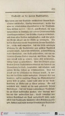 Nachricht an die Herren Buchhändler