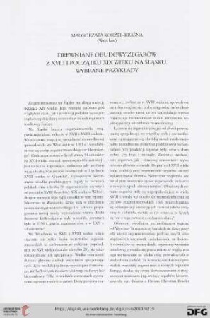 Drewniane obudowy zegarów z XVIII i początku XIX wieku na Śląsku : wybrane przykłady