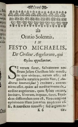 Oratio Solennis, In Festo Michaelis, De Ordine Angelorum
