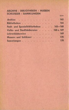Archive / Bibliotheken / Museen / Schlösser / Sammlungen