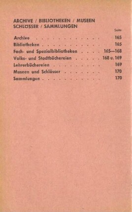 Archive / Bibliotheken / Museen / Schlösser / Sammlungen