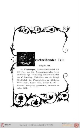 Beschreibender Teil, Gruppe VIII