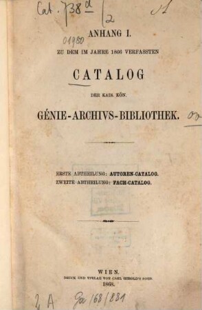 Catalog der kais. kön. Génie-Archivs-Bibliothek : [Wien], [2]