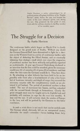 The Struggle for a decision