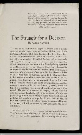 The Struggle for a decision
