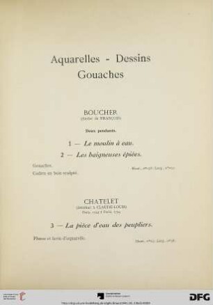 Aquarelles – dessins gouaches (Nr. 1-15) mit Planche I-VII
