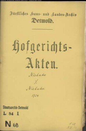 Niebuhr, Adolf zu Hardissen gegen Niebuhr zu Greste - Brautschatz