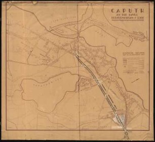 Bebauungsplan der Siedlung Selbsthilfe Krähenberg, Caputh: Phase II. (Lichtpause von Inv.Nr. 21444): Übersichtsplan und Parzellierungsplan 1:2500, Maßstabsleiste