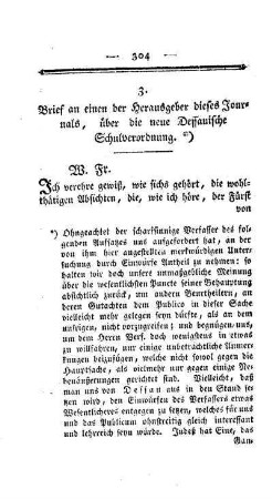 Brief an einen der Herausgeber dieses Journals : über die neue Dessauische Schulverordnung