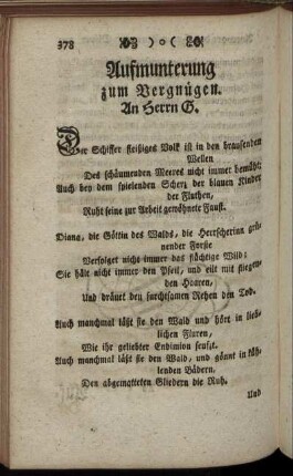 Aufmunterung zum Vergnügen. An Herrn G.