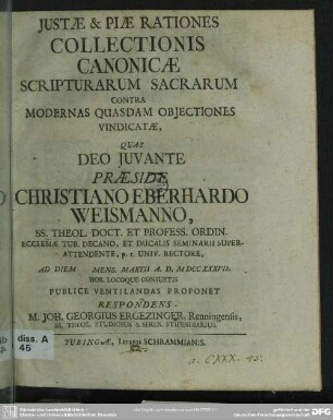 Iustae & Piae Rationes Collectionis Canonicae Scripturarum Sacrarum Contra Modernas Quasdam Obiectiones Vindicatae