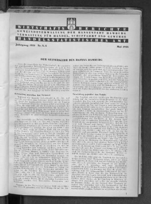 Handelsstatistisches Amt: Wirtschaftsberichte der Verwaltung für Handel, Schiffahrt und Gewerbe der Hansestadt Hamburg, Mai 1938