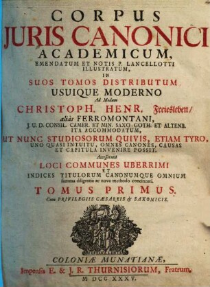 Corpus Juris Canonici Academicum, 1