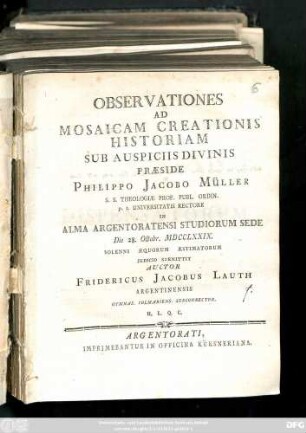 Observationes Ad Mosaicam Creationis Historiam