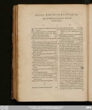 Index Rerum Praecipuarum, quae in Mysterio pietatis defenso continentur.
