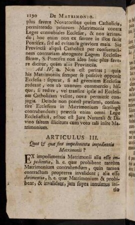 1190-1194, Articulus III. Quot & quae sint impedimenta impedientia Matrimonii?