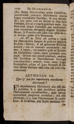 1190-1194, Articulus III. Quot & quae sint impedimenta impedientia Matrimonii?