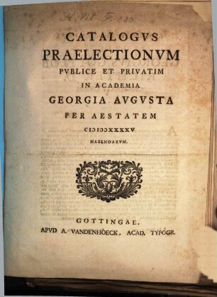 Catalogus praelectionum publice et privatim in Academia Georgia Augusta ... habendarum, SS 1745