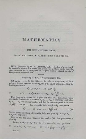 Mathematics from the educational times. [1878. - 2787.]