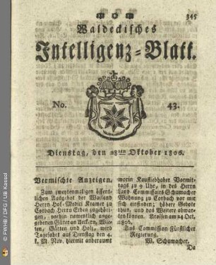 No. 43. Dienstag, den 28ten Oktober 1806