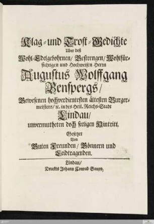 Klag=und Trost=Gedichte