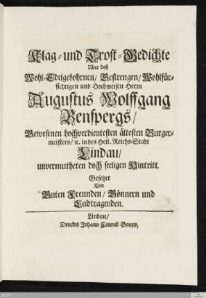Klag=und Trost=Gedichte
