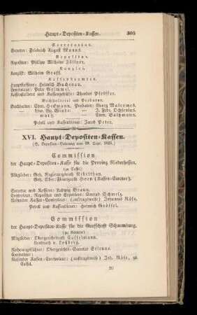 XVI. Haupt=Depositen=Kassen.