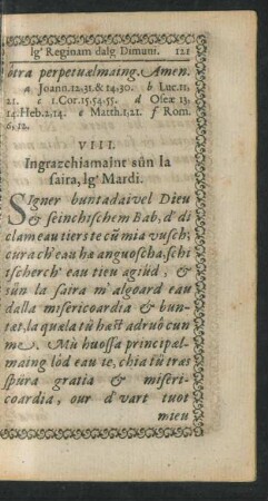 VIII. Ingrazchiamaint sün la saira, lg' Mardi.