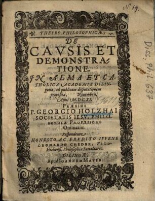Theses Philosophicae, De Cavsis Et Demonstratione