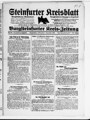 Steinfurter Kreisblatt : Burgsteinfurter Kreis-Zeitung : Burgsteinfurter Wochenblatt : Burgsteinfurter Anzeiger u. Tageblatt : amtlicher Anzeiger der Staatsbehörden, des Landratsamtes des Kreises Steinfurt sowie der Amts- und Stadtverwaltung des Kreises, des Amtsgerichts und Finanzamtes Burgsteinfurt, der Handelskammer Münster und sonstiger Behörden