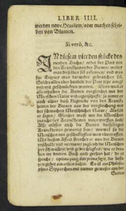 In diesem vierden stücke des vierden Buchs/ redet der Poet von den Kranckheiten der Bienen ...