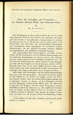 Ueber die Varietäten und Verwandten des Carabus sibiricus Fisch. und obliteratus Fisch.