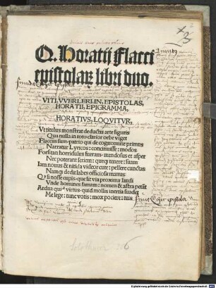 Q. Horatij Flacci epistolar[um] libri duo