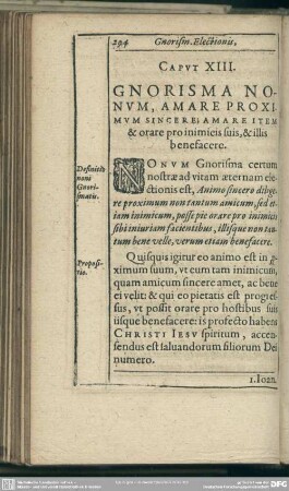 Caput XIII. Gnorisma Nonum, Amare Proximum Singere; Amare Item & orare pro inimicis suis, & illis benefacere